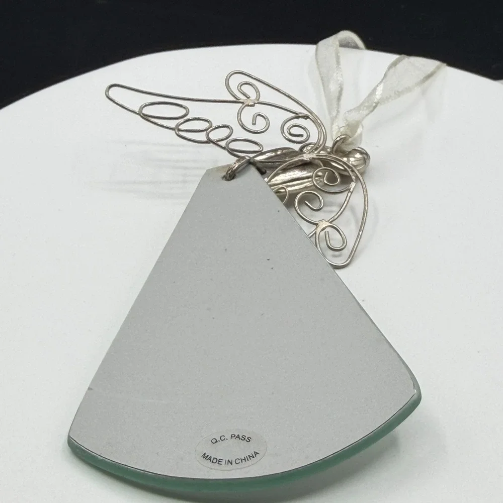 Wire Angel Mirror Ornament Inspirational Quote Silver Tone Hanging Home Decor